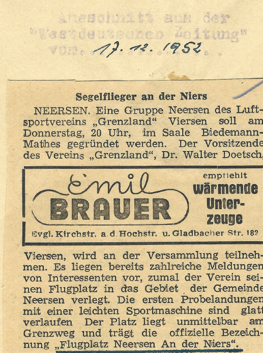 Hintergrund zur Geschichte des Flugplatzes Grefrath
